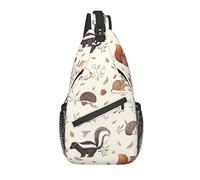Sling Bag, Nature Lovely Hedgehog Squirrel Birds Print Crossbody Sling Backpack for Casual Shoulder Women and Men