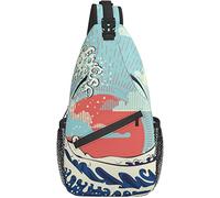 Sling Bag Ocean Big Waves Japanese Custom Retro Blue Nature Randonnée Daypack Crossbody Shoulder Backpack Travel Chest Pack for Men Women