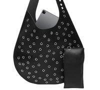 Sling Bag - Rivet Detail Shoulder Purse Organizer, Hollow Fashionable Satchel Bags, Trendy Sling Bag for Commuting Daily Routine Travel, Female Casual Stylish Accessory Practical Everyday Use