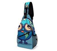 Sling Bag Terre De Dessin Animé Portant Des Lunettes Multifonction Sacoche Porté Épaule Durable Pour Femme École 19X39Cm