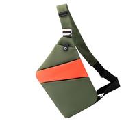 Sling Chest Bag pour hommes - Sac minimaliste portable | Sac de transport fin étanche | Kit fanny anti-vol polyvalent pour les trajets quotidiens, Vert avec orange, Droite