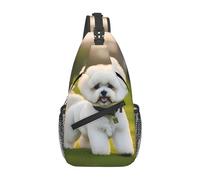 Sling Sac Poitrine Bichon Frise Chien Sur L’Impression D’Herbe Poche De Cruche À Eau Unisexe Sacoche Porte Epaule Classique Sac À Poitrine, Pour Cyclisme, Équitation, La Randonnée
