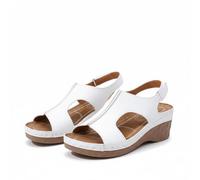Slingback Sandales compensées élégantes et plates pour femme - Sandales d'été modernes - Sandales compensées orthopédiques - Sandales à plateforme avec bride arrière - Sandales de plage, Blanc, 36 EU