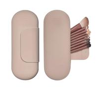 Slinvilopa Porte-pinceaux de maquillage en silicone, trousse de maquillage de voyage souple, trousse de maquillage portable avec fermeture magnétique anti-chute, essentiels de voyage pour femme, beige