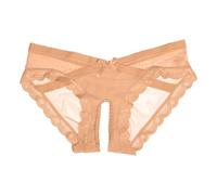 Slip 2026 et séduisant en dentelle transparente brodée à dos ouvert pour porter respirant, douceur imbattable sensationnelle, beige, M