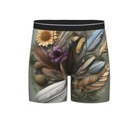 Slip confortable stretch imprimé fleur de plumes pour homme, respirant et léger, fabriqué à partir de tissu extensible doux., Noir/blanc, S
