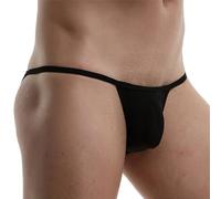Slip de bikini en nylon pour homme avec taille basse avec matériau en soie glacée et pochette profilée pour un ajustement (taille L, noir)