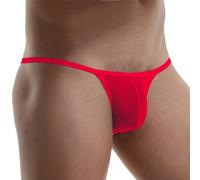 Slip de bikini en nylon pour homme avec taille basse avec matériau en soie glacée et pochette profilée pour un ajustement (taille L, rouge)