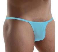 Slip de bikini en nylon pour homme taille basse avec matériau en soie glacée et pochette profilée pour s'adapter (2XL, bleu clair)