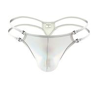 Slip Dim Homme-sous-vêtements pour Hommes Fit Translucide Glace Soie Taille Basse Boucle G String Pantalon T Pantalon (Silver, L)