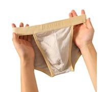 Slip en coton pour homme avec profil taille mi-haute, motif à rayures doux et tissu léger pour la circulation de l'air (3XL, blanc)