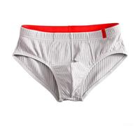 Slip en coton rayé taille mi-haute pour homme avec poche convexe en U pour un confort ultime (gris XL)