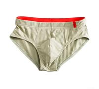 Slip en coton rayé taille mi-haute pour homme - Sous-vêtements respirants avec poche convexe en U pour un confort ultime - Vert 3XL