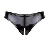 Slip en Cuir Verni pour Homme avec gode Interne, Plug Anal, Culotte Polyester, String, Lingerie Sexy Femme Latex String Ouvert Entrejambe Shorties Mini Short Taille Basse sous-Vêtement Clubwear