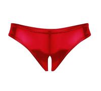 Slip en Cuir Verni pour Homme avec gode Interne, Plug Anal, Culotte Polyester, String, Lingerie Sexy Femme Latex String Ouvert Entrejambe Shorties Mini Short Taille Basse sous-Vêtement Clubwear