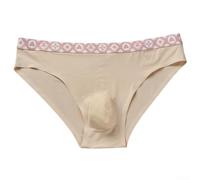 Slip en maille de soie glacée sans couture pour homme - Taille mi-haute - Respirant - Élastique - Couleur unie - Pour un usage quotidien - Confortable - Doux et extensible - Taille 3XL - Beige