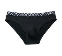 Slip en maille de soie glacée sans couture pour homme - Taille moyenne - Respirant - Haute élasticité - Couleur unie - Pour un usage quotidien - Confortable - Doux et extensible - Taille L - Noir