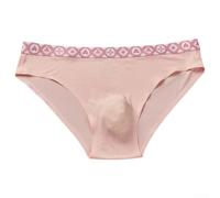 Slip en maille de soie glacée sans couture pour homme - Taille moyenne - Respirant - Haute élasticité - Couleur unie - Pour un usage quotidien - Confortable et doux - Coupe extensible (L rose)