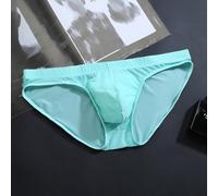 Slip en soie glacée pour homme, sans couture, respirant, fin, sac convexe en U, sous-vêtements taille basse, transparent, sexy, une pièce, maillot de bain pour le sport, la vie quotidienne, noir, L (M
