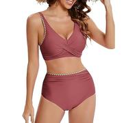 Slip Femme Soie Tankini 2 Pièces Normal Maillot de Bain Dos Nu 2 Pièces Imprimé Réglable Couleur Sangle Rembourrée Sexy Femme, rouge, S