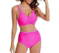 Slip Femme Soie Tankini 2 Pièces Normal Maillot de Bain Dos Nu 2 Pièces Imprimé Réglable Couleur Sangle Rembourrée Sexy Femme, Rose, L