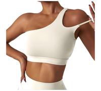Slip Garçon Voiture Soutien-Gorge de Sport Dos pour Femmes, asymétrique épaule dénudée, Bustier rembourré, Sexy, Push Up, Hauts de Gymnastique, Bretelles, Soutien-Gorge de Body Lotion (Beige, XL)