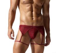 Slip Homme Dentelle Respirant Pouch Triangle | Tissu dentelle aéré, pouch triangle ergonomique, design bretelles jambes, confort quotidien, style classique(Red M)