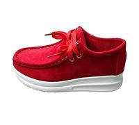 Slip Leather Chaussures pour Femmes Mocassins Souples Chaussures Mocassins Bottom Flat Chaussures décontractées pour Femmes Bottines pour Femmes Habillées Bout Ouvert Talon (Red, 37)