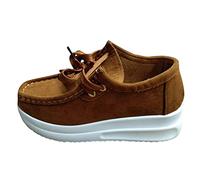 Slip Leather Chaussures pour Femmes Mocassins Souples Chaussures Mocassins Bottom Flat Chaussures décontractées pour Femmes Bottines pour Femmes Habillées Bout Ouvert Talon (Brown, 42)