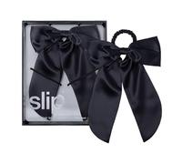 Slip Noeud à cheveux en pure soie - Noir - Nœud surdimensionné en soie de mûrier avec élastique intégré - Réduit la casse, les plis et les frisottis - Accessoire pour cheveux luxueux