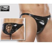Slip noir en vinyle avec lacage - Taille S