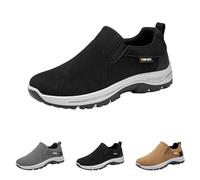Slip On Chaussures de sport pour homme - Chaussures de sport orthopédiques sans lacets - Chaussures de loisirs en daim - Semelle plate - Chaussures de marche antidérapantes - Couleur unie, Noir , 44