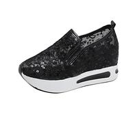 Slip On Sneakers pour femme - Maille - Talon compensé - Respirantes - En tissu découpé - Chaussures de loisirs - Chaussures de course - Chaussures d'été à paillettes - Chaussures de marche - Couleur