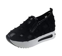 Slip On Sneakers pour femme - Maille - Talon compensé - Respirantes - En tissu découpé - Chaussures de loisirs - Chaussures de course - Chaussures d'été à paillettes - Chaussures de marche - Couleur