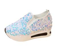 Slip On Sneakers pour femme - Maille - Talon compensé - Respirantes - En tissu découpé - Chaussures de loisirs - Chaussures de course - Chaussures d'été à paillettes - Chaussures de marche - Couleur