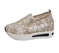Slip On Sneakers pour femme - Maille - Talon compensé - Respirantes - En tissu découpé - Chaussures de loisirs - Chaussures de course - Chaussures d'été à paillettes - Chaussures de marche - Couleur