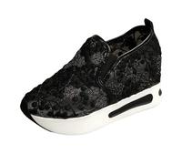Slip On Sneakers pour femme - Maille - Talon compensé - Respirantes - En tissu découpé - Chaussures de loisirs - Chaussures de course - Chaussures d'été à paillettes - Chaussures de marche - Couleur
