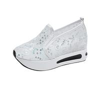 Slip On Sneakers pour femme - Maille - Talon compensé - Respirantes - En tissu découpé - Chaussures de loisirs - Chaussures de course - Chaussures d'été à paillettes - Chaussures de marche - Couleur