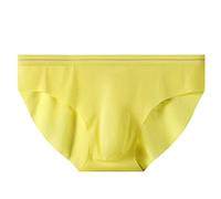 Slip pour homme taille basse en tissu lisse respirant qui ne remonte pas - Confortable - Avec pochette - Short de sommeil léger pour le repos quotidien, jaune, XL