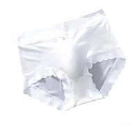 Slip sans couture pour homme en mélange de soie glacée et d'élasthanne avec poche bombée 3D, taille moyenne et nœud (L blanc)