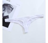 Slip string transparent en soie glacée pour homme, string stretch fin en T, sous-vêtements respirants taille basse pour la vie quotidienne et les fêtes, (XL blanc)