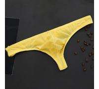 Slip string transparent en soie glacée pour homme, string stretch fin en T, sous-vêtements respirants taille basse pour le quotidien et les fêtes, (2XL jaune)