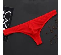 Slip string transparent en soie glacée pour homme, string stretch fin en T, sous-vêtements respirants taille basse pour la vie quotidienne et les fêtes, (L rouge)