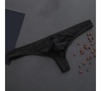 Slip string transparent en soie glacée pour homme, string stretch fin en T, sous-vêtements respirants taille basse pour le quotidien et les fêtes, (2XL, noir)