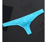 Slip string transparent en soie glacée pour homme, string stretch fin en T, sous-vêtements respirants taille basse pour la vie quotidienne et les fêtes, (L bleu)