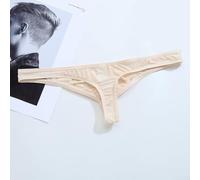 Slip string transparent en soie glacée pour homme, string stretch fin en T, sous-vêtements respirants taille basse pour la vie quotidienne et les fêtes, (L nude)