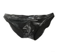 Slip taille basse pour homme conçu avec impression de gouttes d'eau, sensation en cuir synthétique et soutien naturel des fesses (2XL, noir)