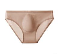 Slip taille basse pour homme en soie glacée sans couture ultra fin respirant tissu extensible doux pour un ajustement confortable (L marron)