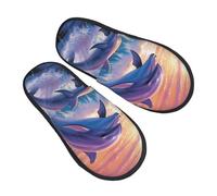 Slippers Art Des Dauphins Lavables Pantoufles Doux Pantoufles En Coton Pour De Camping Chambre Hiver M