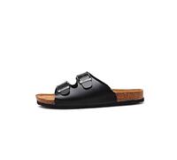 Slippers pour Femmes sabottes en Cuir Slippers Soft Cork Two Buckle Slides Footwear for Men Women Unisexschwarz, 3,5 UK